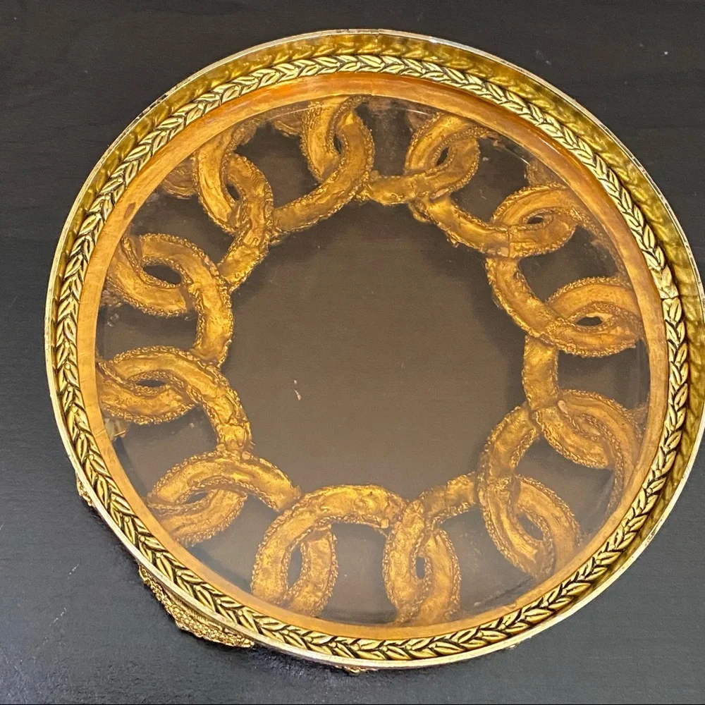 Vintage Victorian Gold-tone Ornate Flower Powder Dish Vanity Bowl Tray